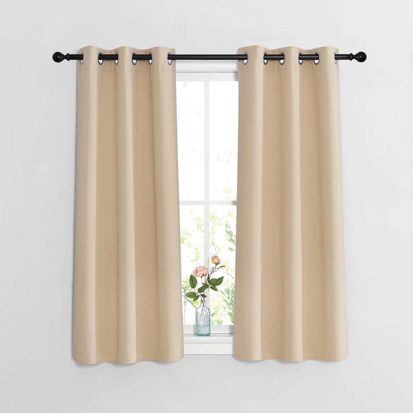 NICETOWN Bedroom Blackout Curtains and Drapes - Window Treatment Thermal Insulated Solid Grommet Blackout Drapes for Bathroom (Biscotti Beige, Set of 2, 37 by 54 Inch)