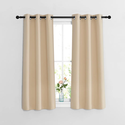NICETOWN Bedroom Blackout Curtains and Drapes - Window Treatment Thermal Insulated Solid Grommet Blackout Drapes for Bathroom (Biscotti Beige, Set of 2, 37 by 54 Inch)