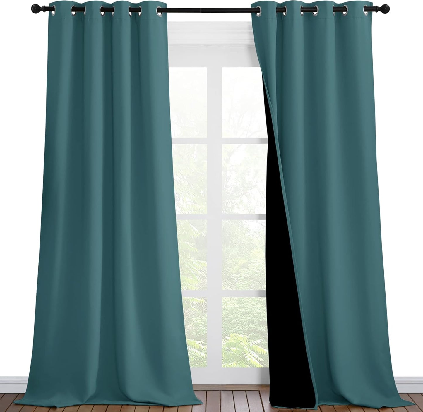 NICETOWN 100% Blackout Blinds, Laundry Room Decor Window Treatment Curtains, Thermal Insulated Energy Smart Drapes and Draperies for Villa, Hall and Studio, Sea Teal, Set of 2, 46 inches x 90 inches