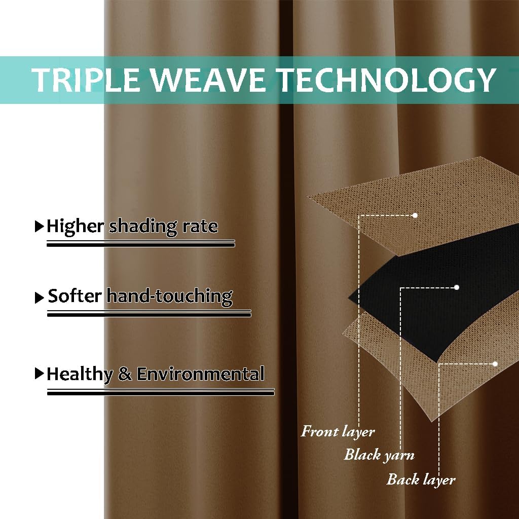 NICETOWN 100% Blackout Window Curtain Panels, Heat and Cold Blocking Drapes with Black Liner for Nursery, 84 inches Drop Thermal Insulated Draperies (Gold Brown, 2 Pieces, 52 inches Wide Each Panel)