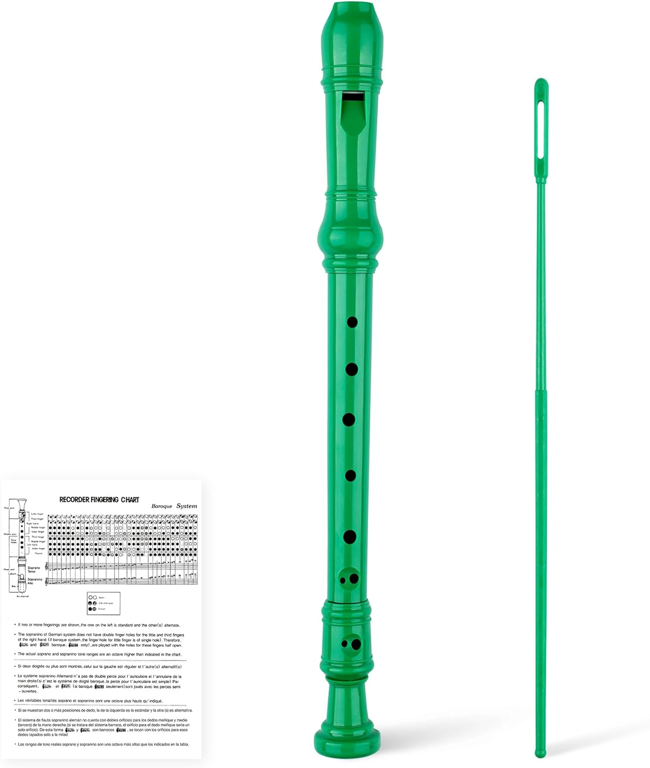 8-Hole Soprano Descant Recorder Baroque Style Kids Music Flute with Cleaning Rod & Case Bag for School Student Home Entertainment - Green