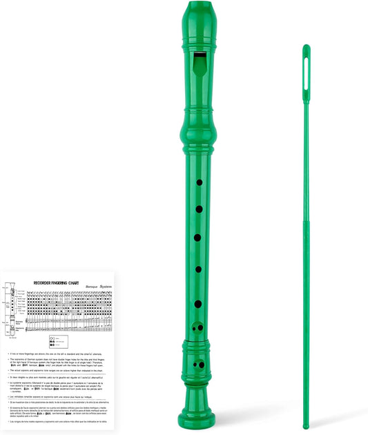 8-Hole Soprano Descant Recorder Baroque Style Kids Music Flute with Cleaning Rod & Case Bag for School Student Home Entertainment - Green
