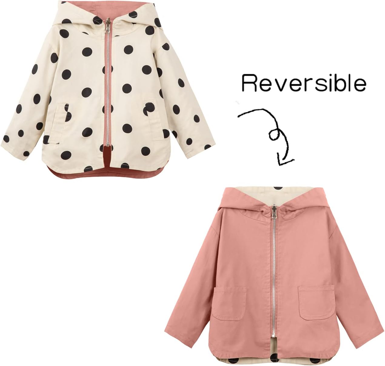 Mud Kingdom Cute Girls Hooded Jacket Reversible Full Zipper Outerwear