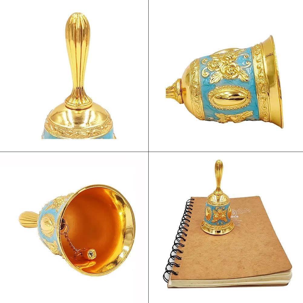 Hourwof Hand Bell,Metal Dinner Bell Decorative Wedding Bells Service Bell Call Bell Christmas Bell,Golden Blue