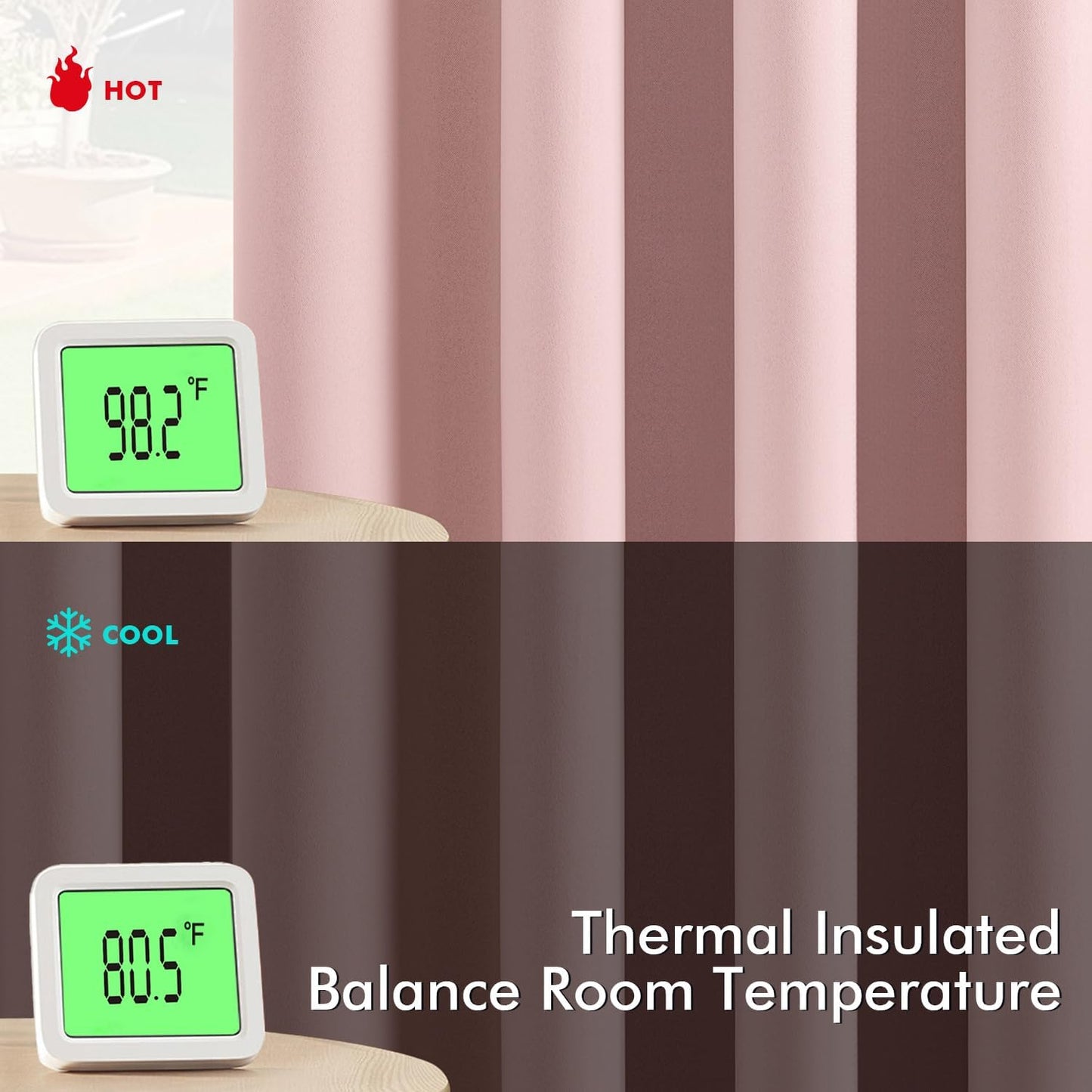 MIULEE Baby Pink Blackout Curtains for Nursery Bedroom 96 Inches Long 2 Panels, Thermal Insulated Room Darkening Drapes Solid Grommet Top Noise Reducing Living Room Window Treatments 40x96 Inch