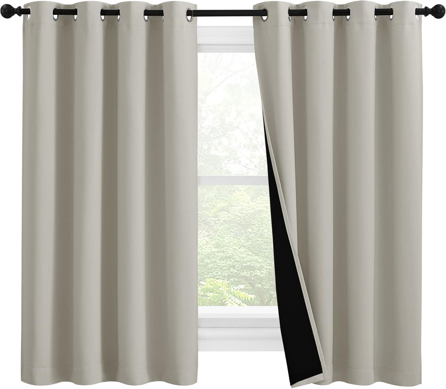NICETOWN 100% Blackout Curtains 57 inches Long, Double-Deck Completely Blackout Window Treatment Thermal Insulated Lined Drapes for Small Window (Natural, 1 Pair, 55 inches Width Each Panel)