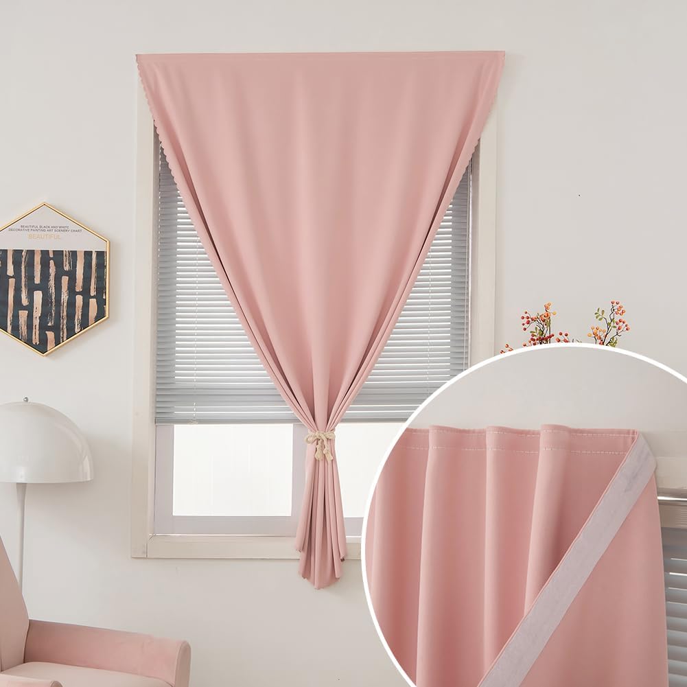 Self Adhesive Blackout Curtains- Stick on Curtains Shades Window Blinds Curtains No Rod Needed Easy to Hang Curtain, Use for Bedroom, Living Room,Roman Shades, 47" W X 79" L, Pink, 1 Panel