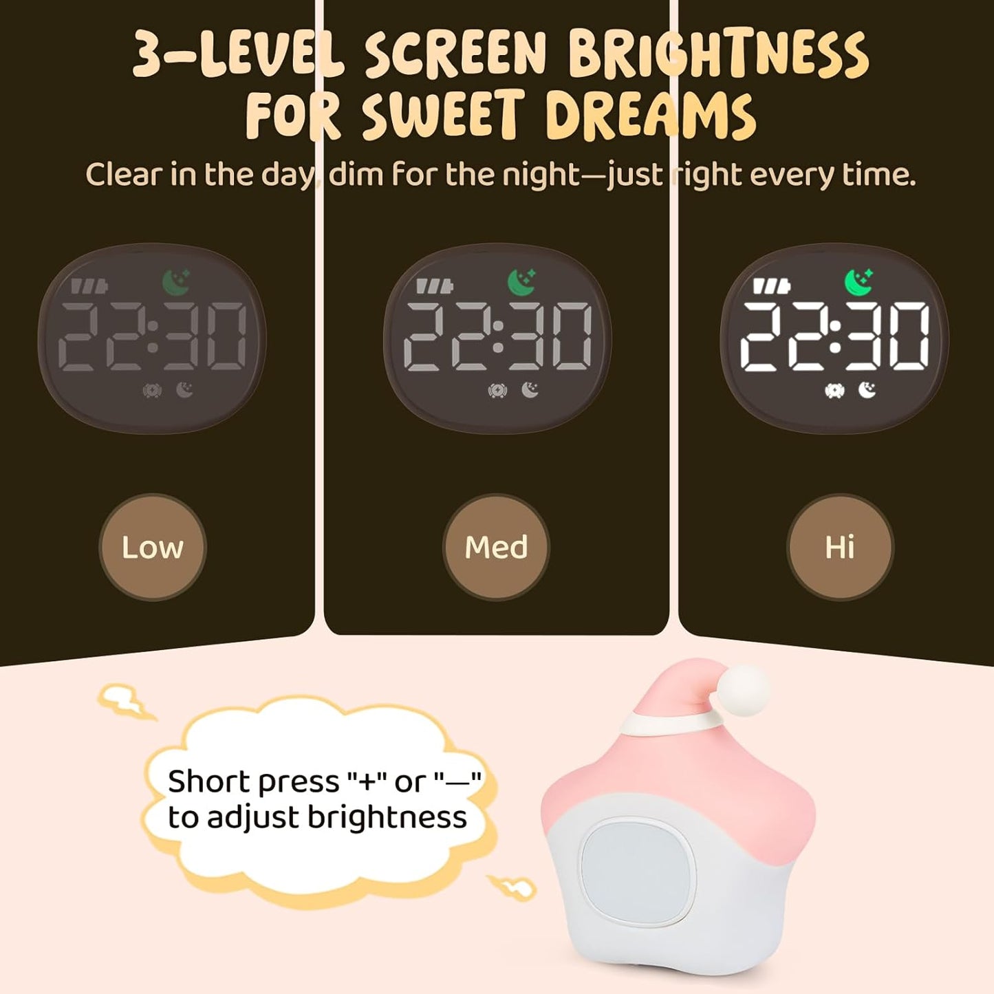 Star Alarm Clock with Night Light for Kids with Sleep Training and Sound Machine, Rechargeable Silicone Lamp OK to Wake Clock，Cute Animal Tabletop Lamp, Perfect Sleep Companion for Boys Girls, Pink