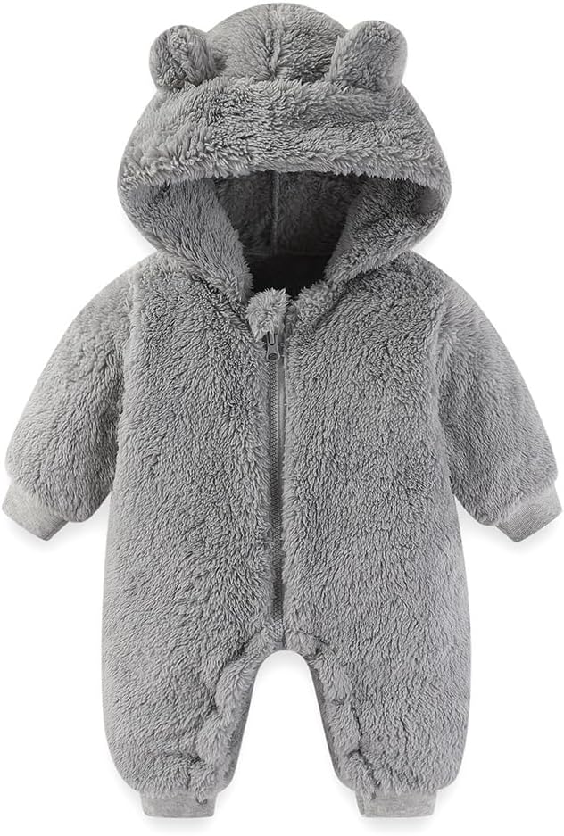 Newborn Baby Bear Outfit Suit Girls Boys Fleece Jumpsuit Romper Hooded Winter Snowsuit Clothes