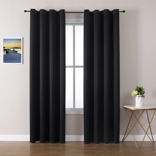 ChrisDowa Grommet Blackout Curtains for Bedroom and Living Room - 2 Panels Set Thermal Insulated Room Darkening Curtains (Black, 52W x 95L)