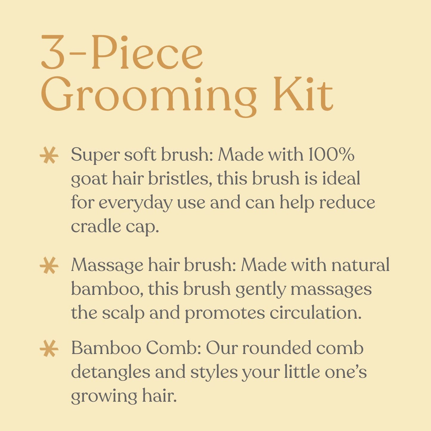 Natural Bamboo Hair Brush & Comb Set, 3 Piece - Cradle Cap Brush, Massage Hair Brush, Bamboo Comb for Toddlers, Newborns & Infants I Baby Registry Gift