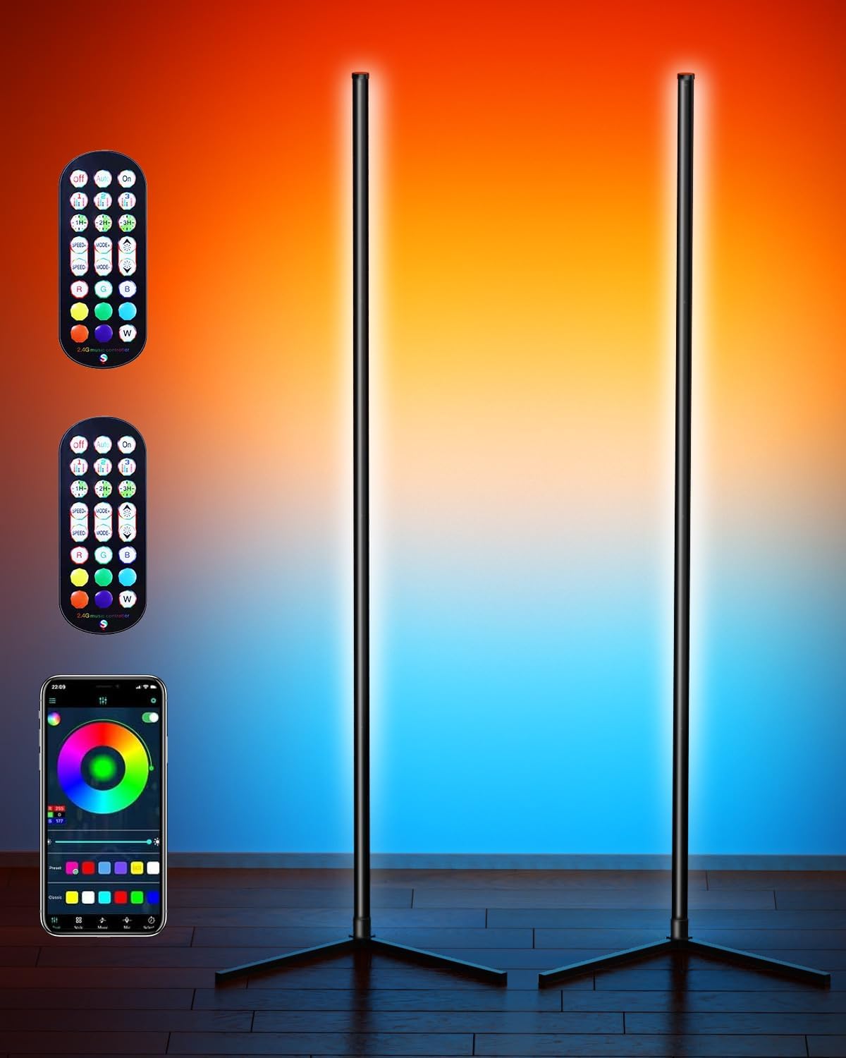 Corner Floor Lamp,RGB LED Corner Lamp with Smart APP Control Remote Control Color Changing Ambience Light with 16 Million DIY Color Changing for Bedroom Living Room and Game Room