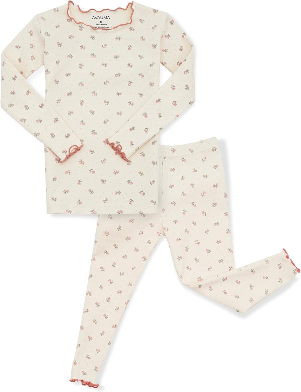 AVAUMA Baby Boy Girl Pajama Set 6M-7T Kids Cute Toddler Snug fit Flower Pattern Design Pjs Cotton Sleepwear Ruffled Shirring