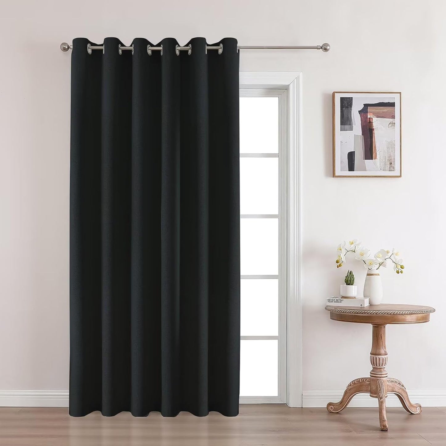 Joydeco Black Blackout Curtains 90 Inches Long, Curtains 90 Inch Length 1 Panel for Bedroom, Thermal Insulated Linen Black Out Curtains with Grommets(100x90, Black)