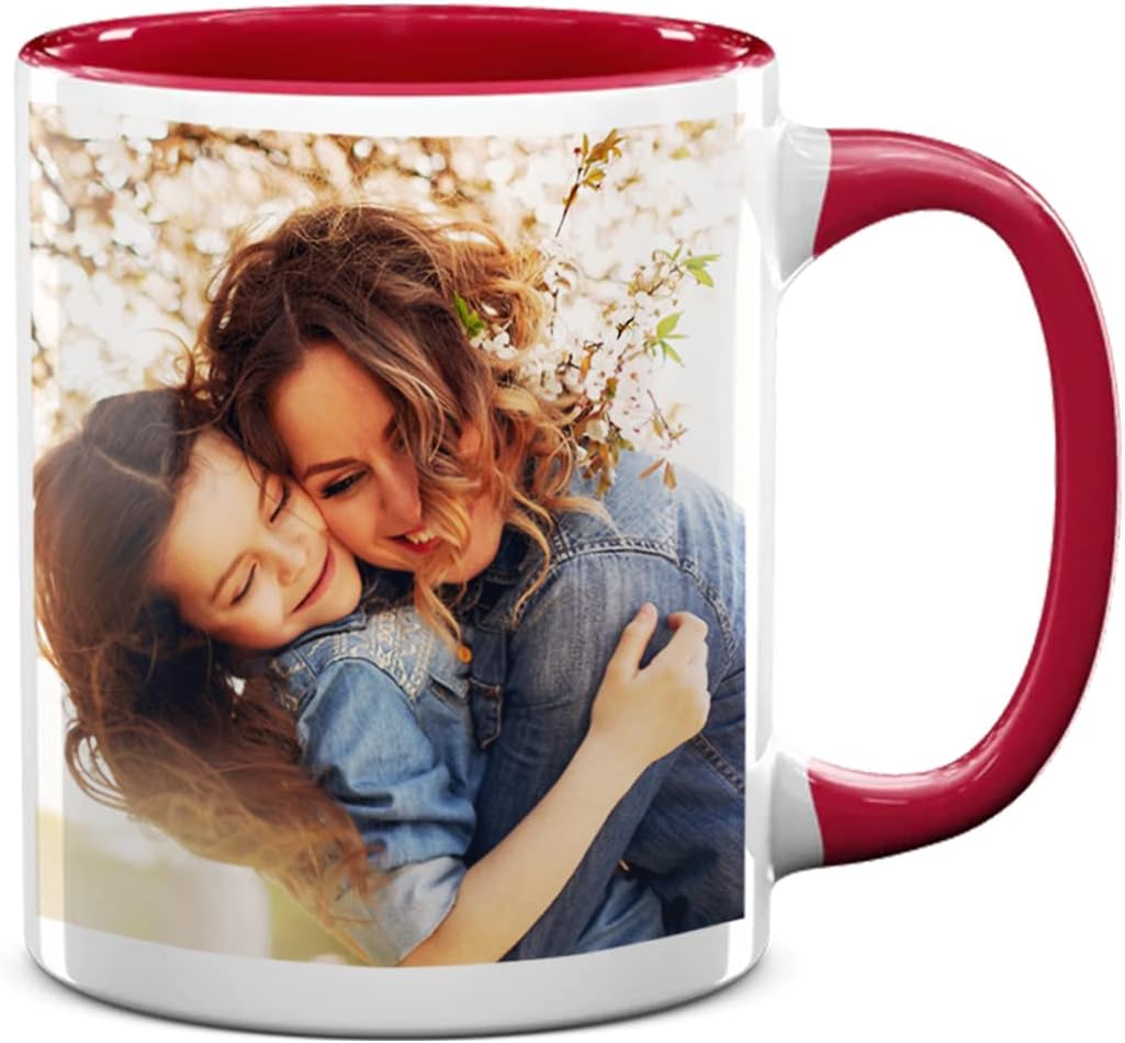 Personalized Coffee Mug – Custom Photo, Text, or Logo Ceramic Mug Tea Cup | Taza Personalizada with Picture or Message | Customized Gift Idea for Men & Women, Mom, Dad, Friends (White/Red-01, 11oz)