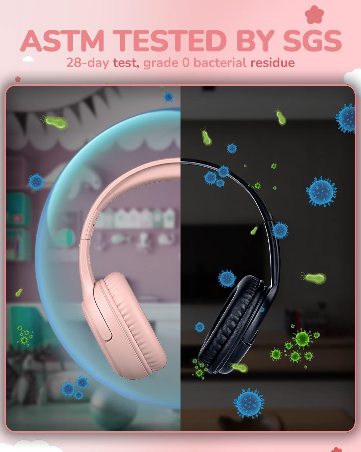 Kids Headphones with Microphone Foldable Stereo Tangle-Free 3.5mm Jack Wired Cord On-Ear Headset for Children/Teens/Boys/Girls/Smartphones/School/Kindle/Airplane Travel/Plane/Tablet (Pink)