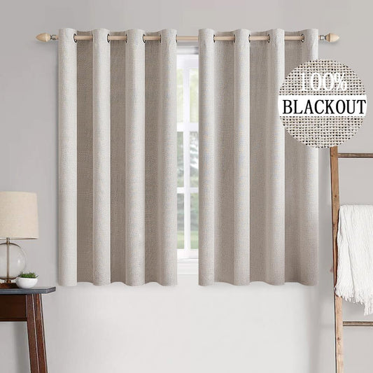 MIULEE 100% Blackout Linen Textured Curtains for Bedroom Solid Thermal Insulated Ivory Grommet Room Darkening Curtains & Drapes Luxury Decor for Living Room Nursery 52 x 63 Inch (2 Panels)