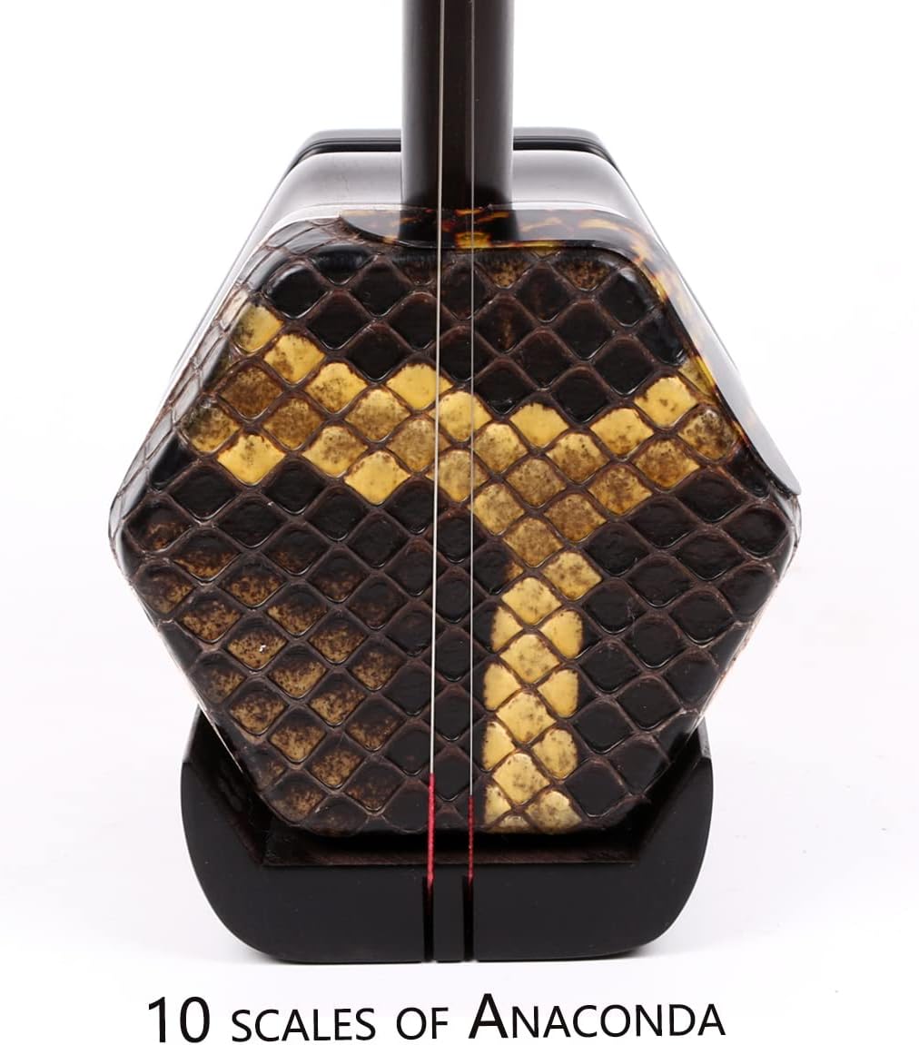 NICOHSINE Professional Black Sandalwood Erhu - Suzhou 2-String Chinese Violin Fiddle with 10 Grids Drum Skin, Learn DVD, Rosin, Clean Cloth, Bridge, and Hard Case