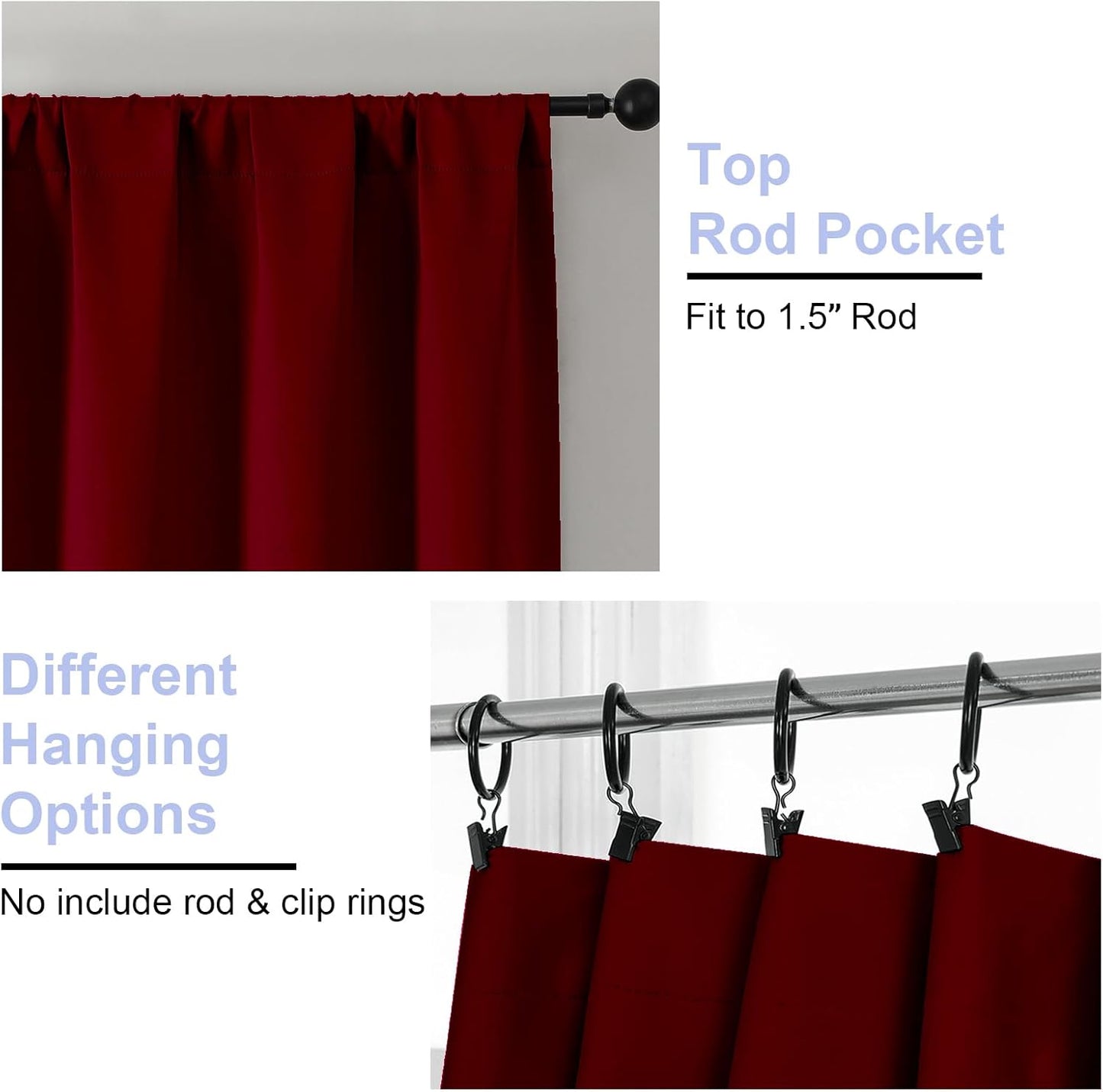 Simplebrand Ava Red Short Blackout Curtains for Bedroom 54 Inches Long 2 Panels Set, Solid Thermal Insulated, Energy Saving Window Treatment Curtains Blackout Drapes, W40 x L54 Inch, Red