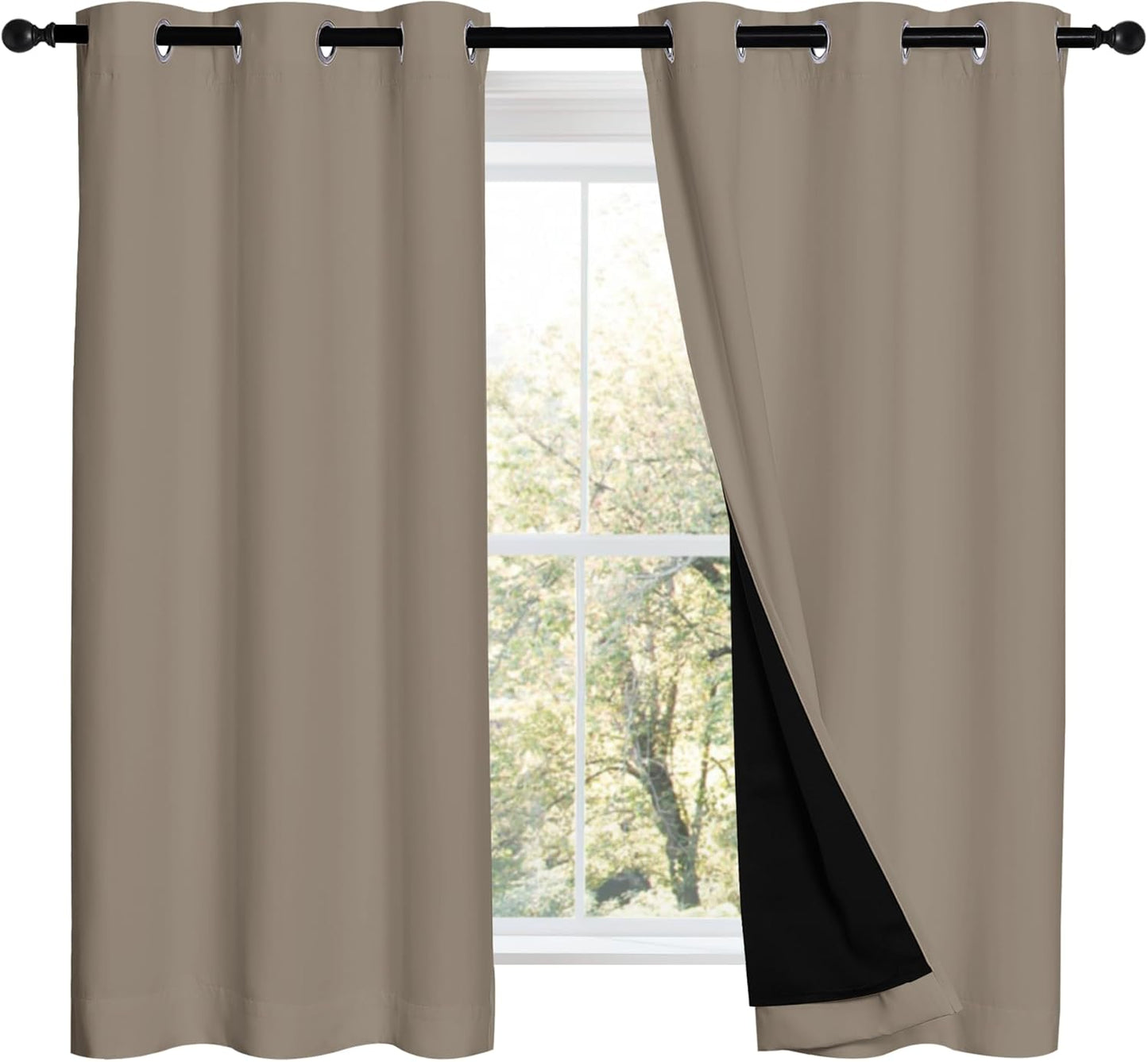 NICETOWN Taupe 100% Blackout Curtains 45 inches Long, Thermal Insulated Full Blackout 2-Layer Lined Curtains, Energy Efficiency Window Draperies for Dining Room (2 Panels, 42-inch W)