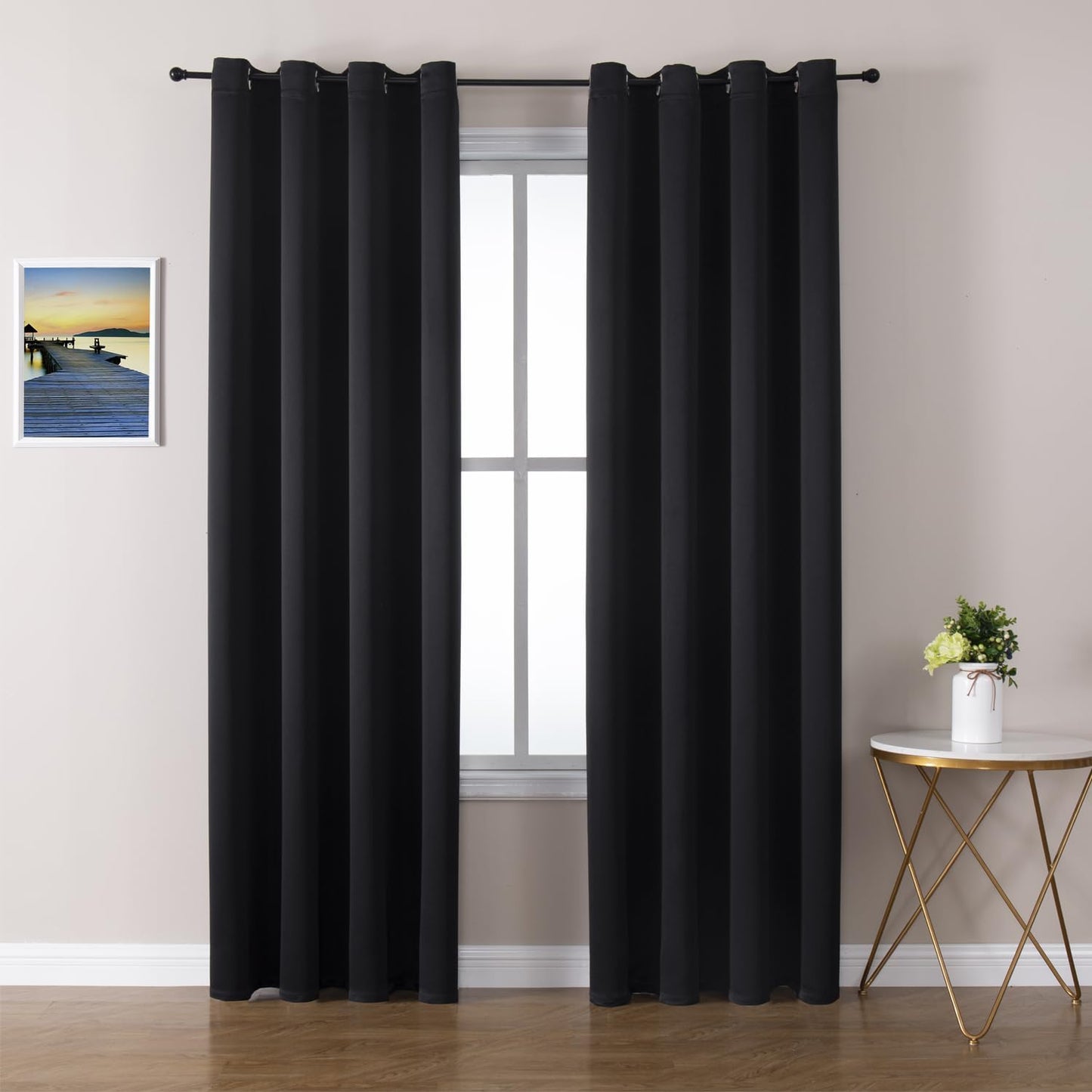 ChrisDowa Blackout Curtains 102 Inches Long 2 Panels Set for Living Room, Grommet Thermal Insulated Room Darkening Curtains for Bedroom (Black, 52 x 102 Inch)