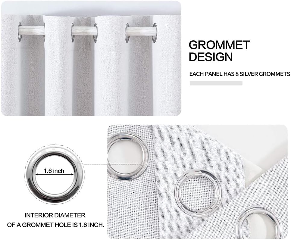 MIULEE Linen Texture Curtains for Bedroom Solid 100% Blackout Thermal Insulated Grayish White Curtains Grommet Room Darkening Curtains/Drapes for Living Room Nursery 52x63 Inch (2 Panels)