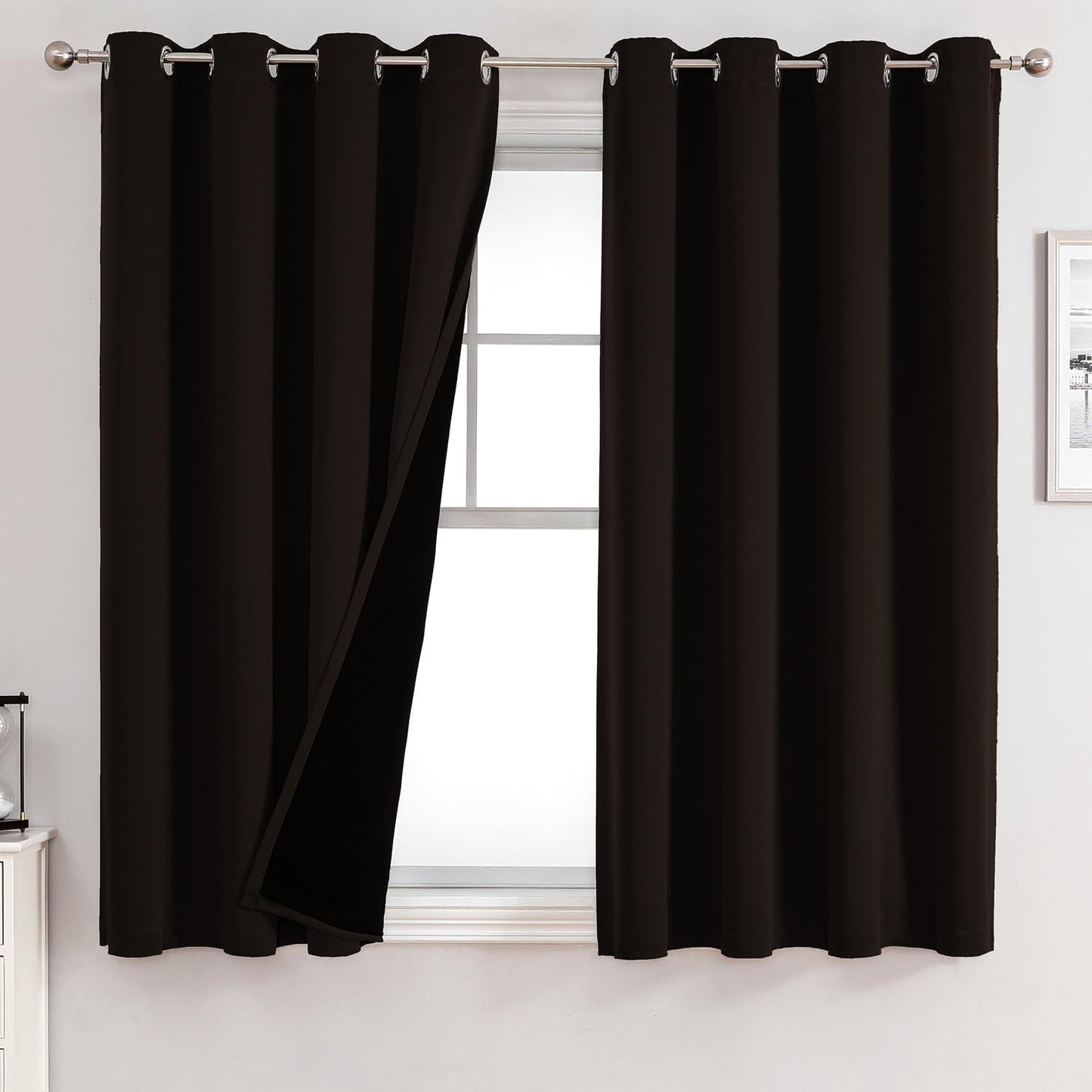 ChrisDowa 100% Blackout Curtains for Bedroom with Black Liner, 2 Thick Layers Total Blackout Thermal Insulated Grommet Window Curtains 2 Panels Set (Brown, 52 x 45 Inch)