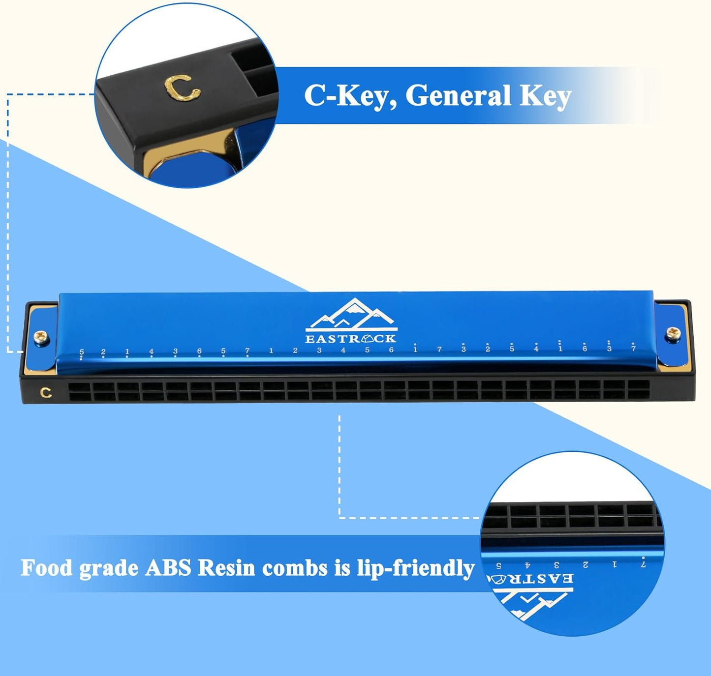 EastRock Blues Harmonica 24 Hole C Key with Case, Mouth Organ Harp, Diatonic Harmonica for Beginner