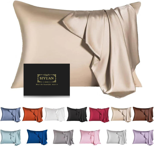 Mulberry Silk Pillowcase for Hair and Skin,Standard Size Cooling Silk Pillow Case with Hidden Zipper,Allergen Proof Dual Sides Soft Breathable Smooth Silk Pillow Cover for Women(King,Champagne)