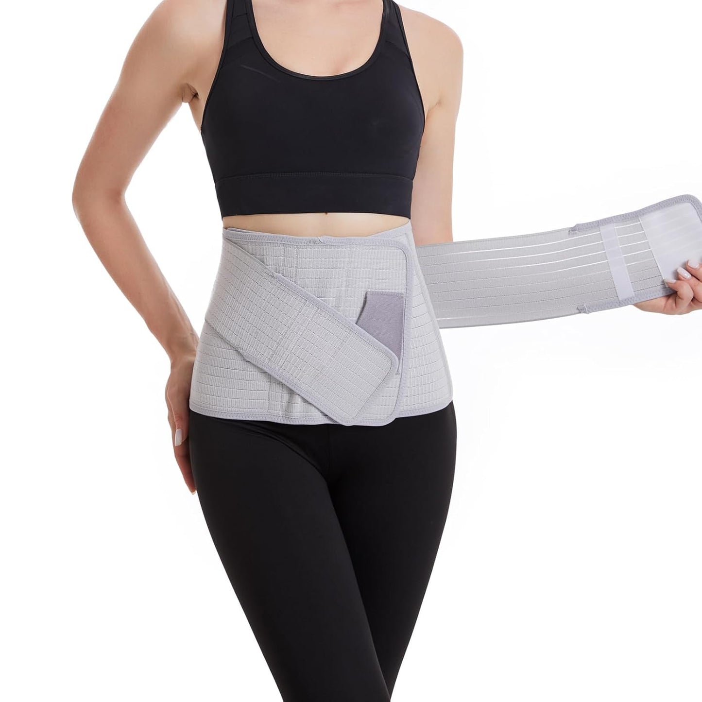 Paskyee Postpartum Belly Band, Abdominal Binder Post Surgery Belly Wrap, C Section Recovery Must Haves, Girdle for Postnatal Care, Waist/Pelvis Belt for Back Pain Relief Grey L/XL