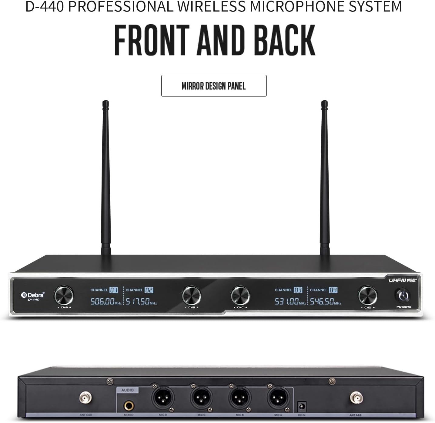 D Debra Audio D-440 UHF 4-Channel Wireless Microphone System with 4 Cordless Mics, Home Karaoke KTV Set, Ideal for Party, Church, Weddings, Stage, DJ, Outdoor, 300 Ft (4 Bodypack)