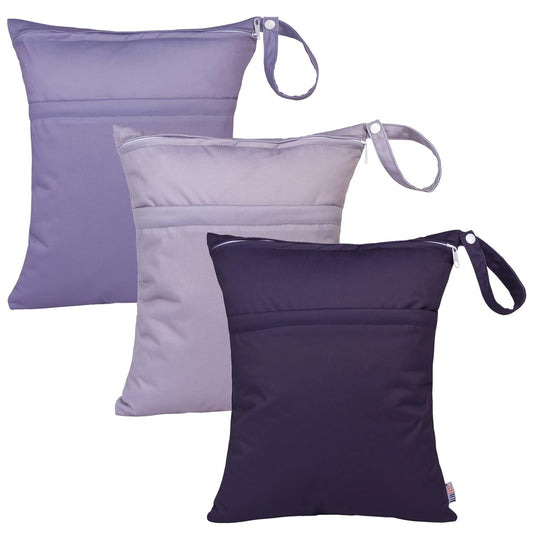 ALVABABY 3pcs Cloth Diaper Wet Dry Bags Waterproof Reusable with Two Zippered Pockets Travel Beach Pool Daycare Soiled Baby Items Yoga Gym Bag for Swimsuits or Wet Clothes 3L-ZM08