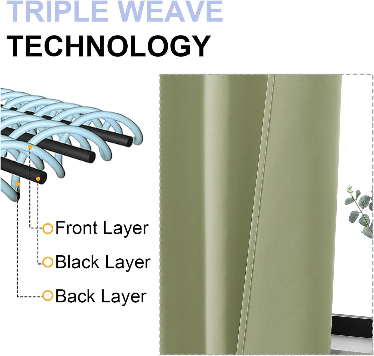 Simplebrand Ava Sage Green Blackout Curtains for Bedroom 90 Inches Long 2 Panels Set, Solid Privacy Energy Saving Living Room Window Treatment Curtains Blackout Drapes, W50 x L90 Inch, Sage Green