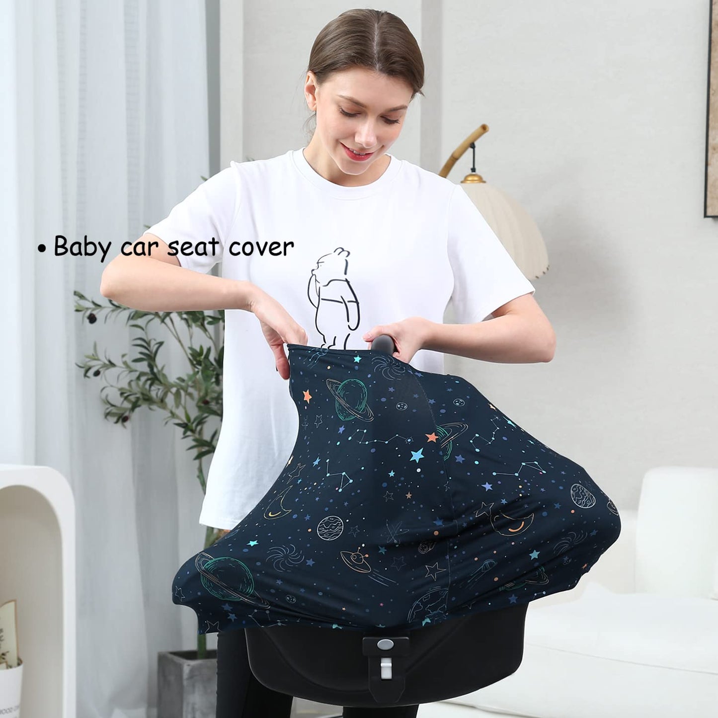 Car Seat Covers for Babies – Multi-use Breastfeeding Cover Carseat Canopy Cover, Infant Stroller Covers for Boys and Girls (Navy Blue Space)