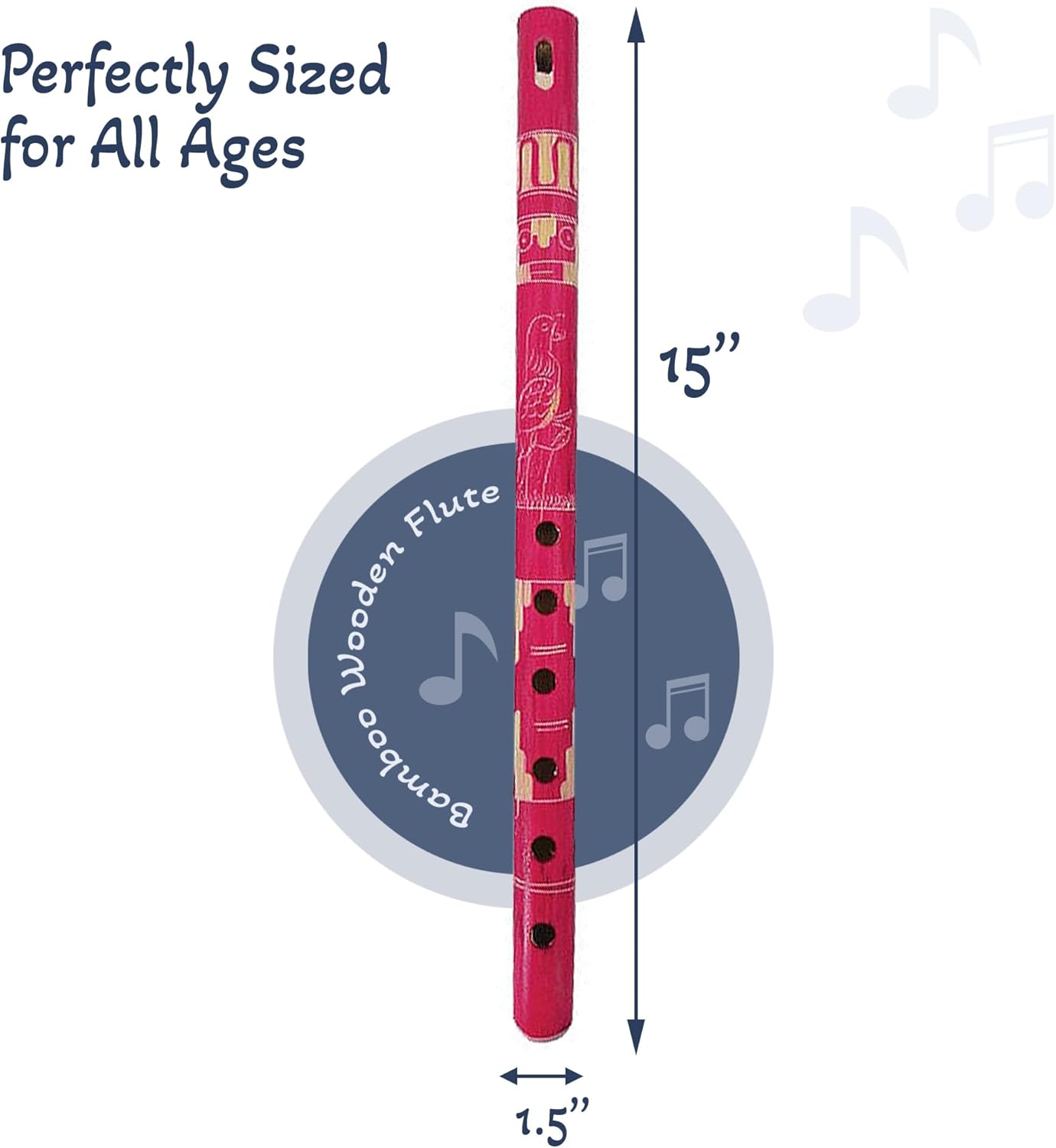Mia Jewel Shop - Handmade Colored Bamboo Wooden Flute | Tribal Nature Pattern | Native Recorder for Beginners, Meditation & Music Lovers (Hot Pink)