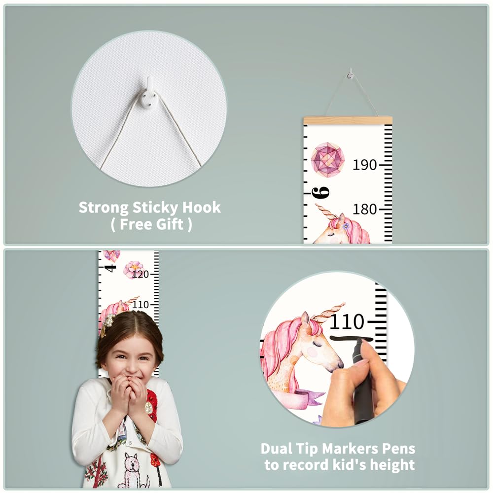 Personalized Growth Chart for Kids, Baby Height Chart with Custom Name, 77"x7.9" Canvas and Black Wood Height Measuring Rulers for Boys Girls Removable Wall Ruler Hanging for Nursery Decor - Animals