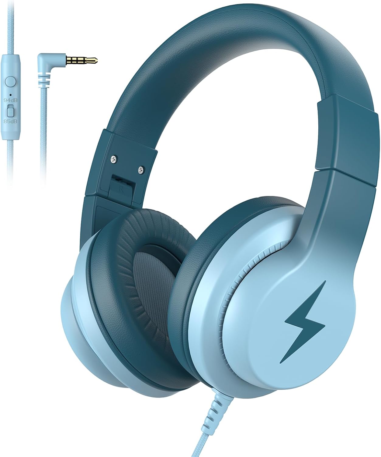 Kids Headphones, Wired Headphones for Kids Over Ear with Microphone, 85/94dB Volume Limiter Headphone for Girls Boys, Foldable Headphone for Learning & Entertainment, Gradient Green