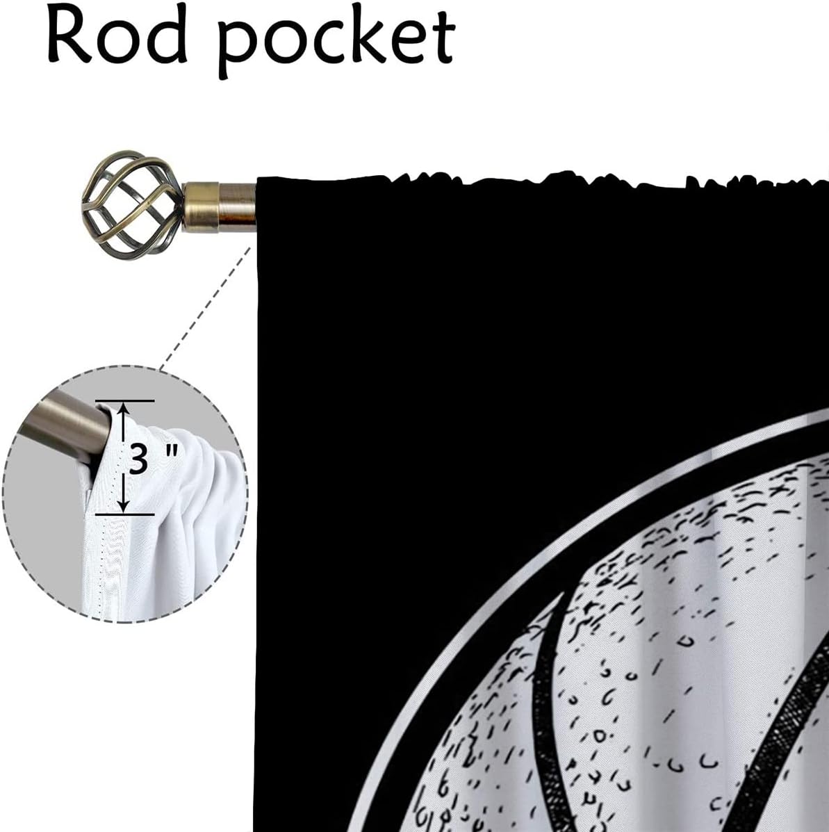 Basketball Blackout Curtains for Boy Girl Room Darkening Decor,Sport Theme and White Motto Dark Background Bedroom Living Room Home Rod Pocket Thermal Insulated Window Curtain/Drapes Panel,42x45 Inch…