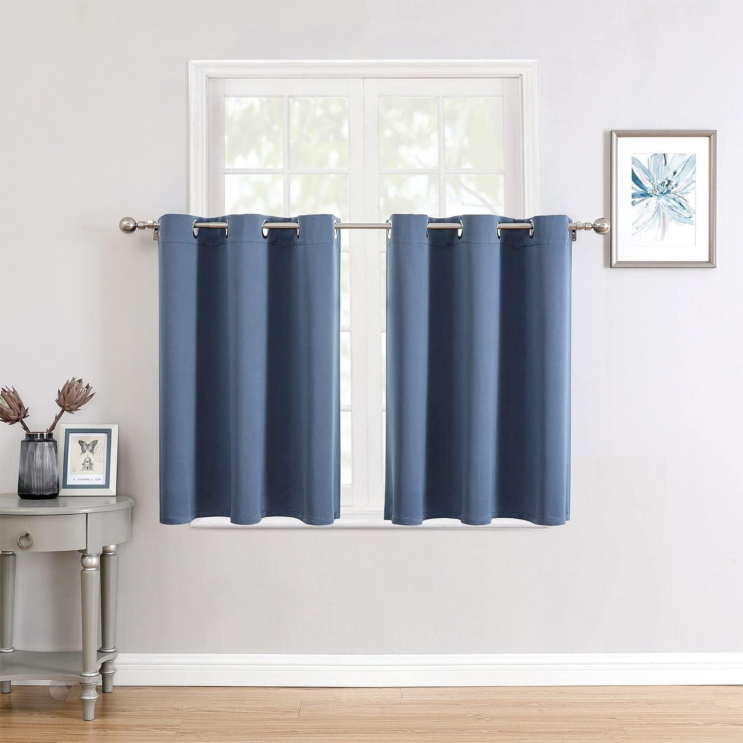ChrisDowa Small Window Curtains for Kitchen and Bedroom - Grommet Short Thermal Insulated Room Darkening Curtains (2 Panels, Stone Blue, 34 x 36 Inch)