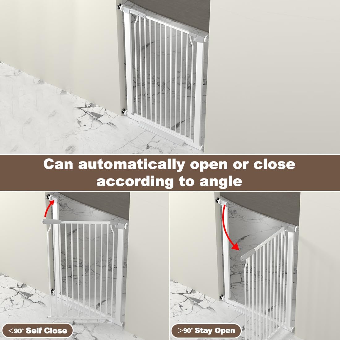 41" Extra Tall Cat Gate for Doorway, 60.3-62.9'' Metal Pet Baby Safe Gate, Extra Wide Pressure Mounted Child Door with Expansion Kit, No Drilling Baby Gate Indoor, No Climb Proof Gate, White