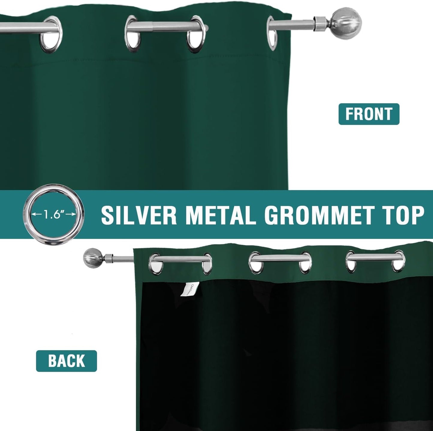 ChrisDowa 100% Blackout Curtains for Bedroom with Black Liner, 2 Thick Layers Total Blackout Thermal Insulated Grommet Small Window Curtains 2 Panels Set (Forest Green, 42 x 54 Inch)