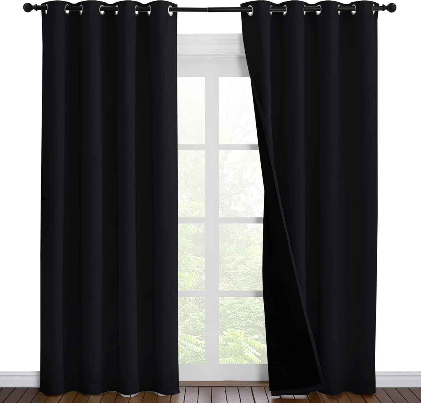 NICETOWN High-End Thermal Curtains, Full Blackout Curtains 86 inches Long for Dining Room, Soundproof Window Treatment Drapes for Hall Room, Black, 55 inches Wide Per Panel, Set of 2 Panels