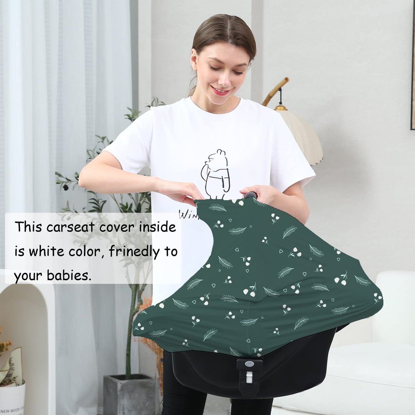 Carseat Covers for Baby Breastfeeding – Multi use Car Seat Canopy Cover, Infant Stroller Canopy Cover for Girls (Green Print)