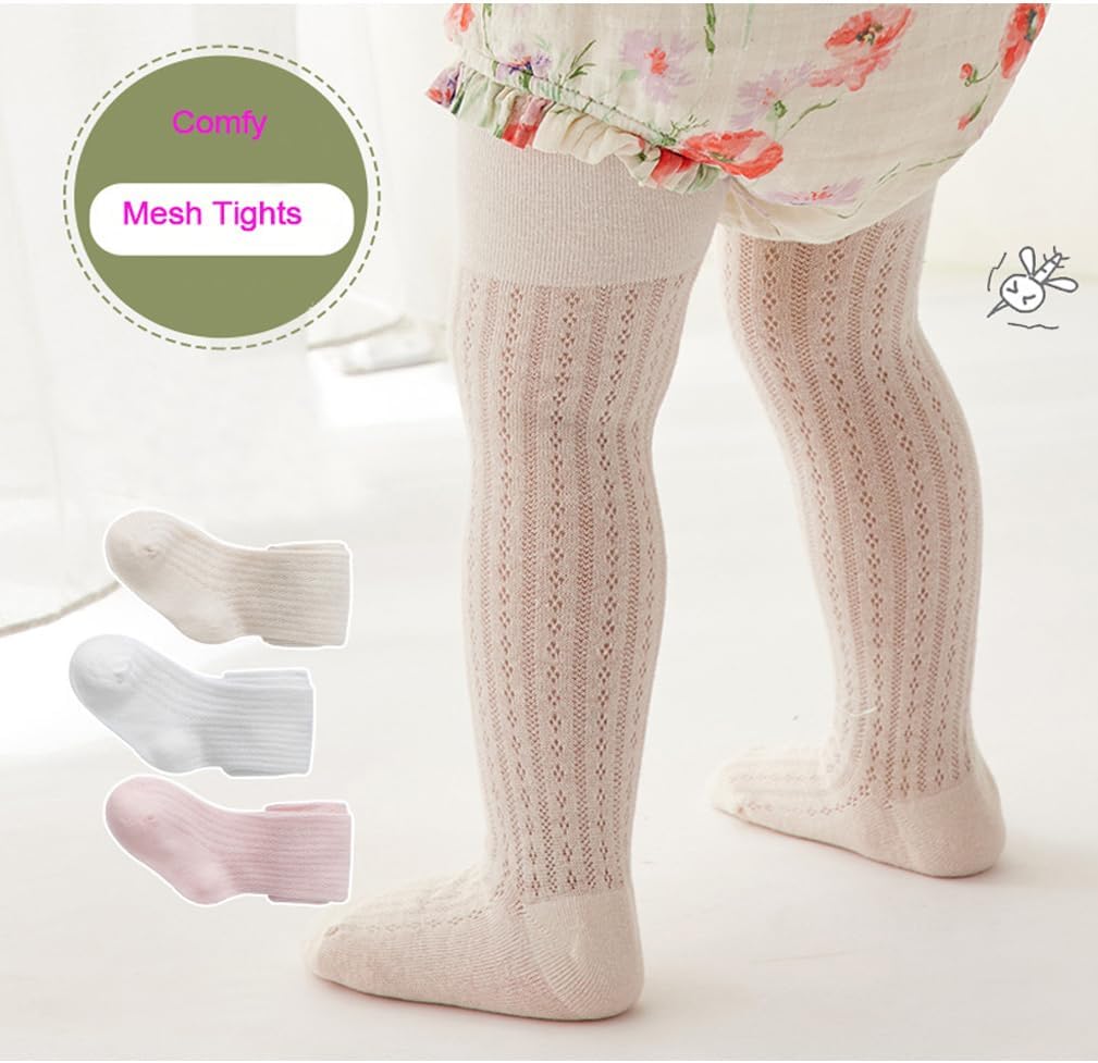 CHUNG Baby Girls Cotton Tights Thin Hollowed Summer with Bowknot Mesh Lace Fashion Toddler Footed Legging Pantyhose