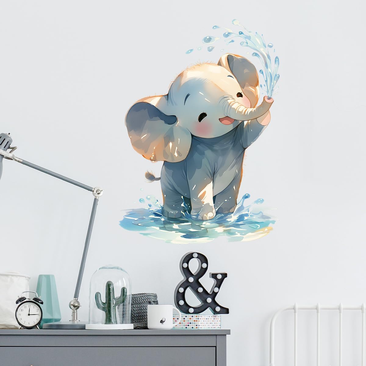Cartoon Baby Elephant Wall Decals Removable Animal Vinyl Stickers for Nursery Bathroom and Kids Playroom Water Play Decor Peel and Stick Wall Art