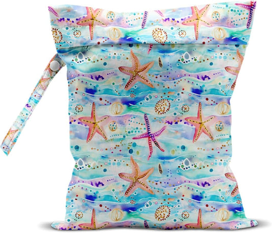 Wet Bag for Swimsuit, Beach Travel Essentials Wet Dry Bag, for Sunscreen Toiletry Dirty Clothes Yoga Gym Diaper, Friends Summer Beach Vacation Gifts. Starfish and jellyfish