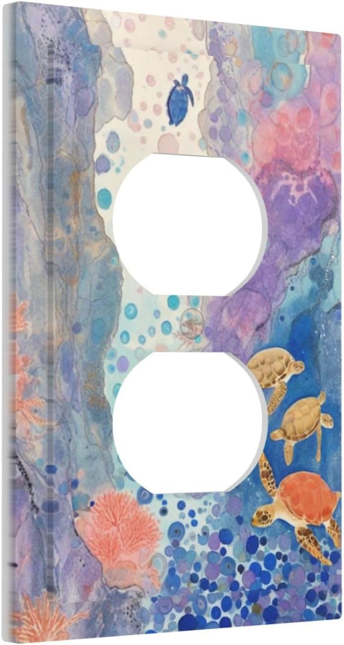 Turtle Coral Fish Watercolor Colorful Underwater World Outlet Covers 1 Gang Duplex Light Switch Cover Decorative Switch Plates Electrical Receptacle Faceplate Wall Plate for Kids Room Home Decor
