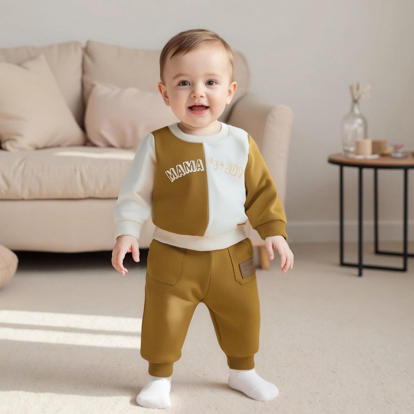 Kupretty Toddler Baby Boy Fall Winter Clothes Color Block Long Sleeve Sweatshirt Pullover Tops + Joggers Pants Outfit Set