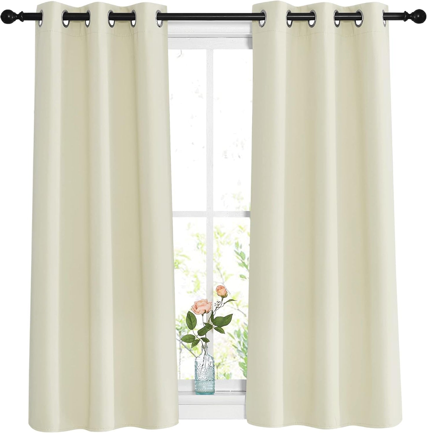 NICETOWN Room Darkening Curtains and Drapes 54 inch Long - Grommet Energy Saving Thermal Insulated Light Blocking Window Treatments for Bedroom (Beige, 1 Pair, W37 x L54)