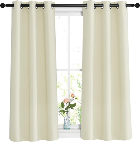 NICETOWN Room Darkening Curtains and Drapes for Bedroom - Grommet Energy Saving Thermal Insulated Light Blocking Window Treatments for Kitchen (Beige, 1 Pair, W37 x L48)